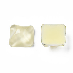 Champagne Yellow Transparent Resin Cabochons, Water Ripple Cabochons, Square, Champagne Yellow, 16x16x8.5~9mm