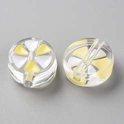 Champagne Yellow Transparent Enamel Acrylic Beads, Flat Round with Triangle, Champagne Yellow, 20x9mm, Hole: 3.5mm