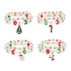 (52) Непрозрачная лаванда 2 шт. 2 стильные браслеты из стеклянных жемчужин и лэмпворк, украшенные бусинами, эластичные браслеты с эмалью из сплава, рождественские подвески для женщин, разноцветные, внутренний диаметр: 2-1/4~2-1/2 дюйм (5.7~6.2 см), 1 шт / стиль