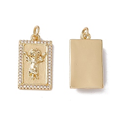 Real 18K Gold Plated Brass Micro Pave Clear Cubic Zirconia Pendants, with Jump Ring, Cadmium Free & Nickel Free & Lead Free, Rack Plating, Rectangle, Real 18K Gold Plated, Real 18K Gold Plated, 21.5x11.5x3.5mm, Hole: 3mm