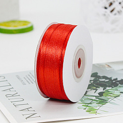 Red Polyester Double-Sided Satin Ribbons, Ornament Accessories, Flat, Red, 3mm, 100 yards/roll