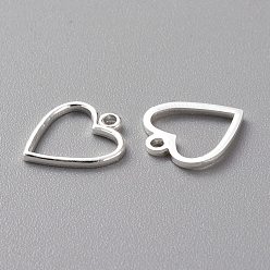 925 Sterling Silver Plated Brass Charms, Long-Lasting Plated, Heart, 925 Sterling Silver Plated, 11.5x10x1mm, Hole: 1.2mm