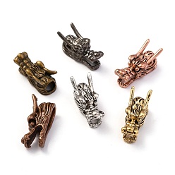 Mixed Color Tibetan Style Alloy Beads, Chinese Dragon Head Shape, Mixed Color, 24x10x12mm, Hole: 6mm