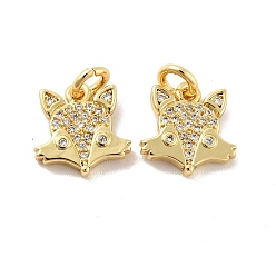 Golden Fox Brass Micro Pave Clear Cubic Zirconia Charms, with Jump Ring, Cadmium Free & Lead Free, Golden, 11.5x11x2mm, Hole: 3mm