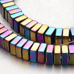 Plaqué Multicolore Galvanoplastie non-magnétiques brins de perles d'hématite synthétique, perles heishi carrées, multi-couleur plaquée, 6x6x3mm, Trou: 1mm, Environ 136 pcs/chapelet, 15.7 pouce