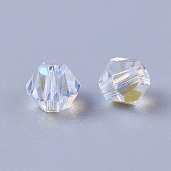 Прозрачный АВ Имитация Австрийские кристаллические шарики, к 9 стекло, граненые, двухконусные, ясно AB, 4x3.5 мм, отверстие : 0.9 мм