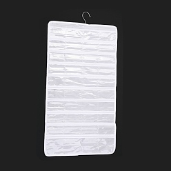 White Non-Woven Fabrics Jewelry Hanging Bag, Wall Shelf Wardrobe Jewelry Roll, with Rotating Hook and Transparent PVC 80 Grids, Rectangle, White, 84.5x42.5x0.4cm