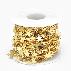 Настоящее золото 18K Латунные зубчатые стержневые цепи, с катушкой, звезды прелести, долговечный, без свинца и без кадмия, пайки, реальный 18 k позолоченный, 16x1x1 мм, 8x7x0.1 мм, около 32.8 футов (10 м) / рулон
