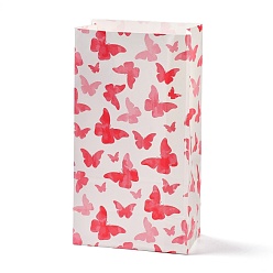 Cramoisi Sacs en papier kraft, pas de poignée, sac de friandises emballé pour les anniversaires, les douches de bébé, rectangle avec le motif de papillon, cramoisi, 24x13x8.1 cm