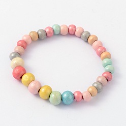 Colorful Children's Day Gift Dyed  Round Wood Beaded Kids Stretch Bracelets, Colorful, 45mm