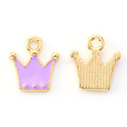 Purple Alloy Enamel Charms, Crown, Light Gold, Purple, 12x11x2mm, Hole: 1.6mm
