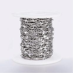 Stainless Steel Color Handmade 304 Stainless Steel Bar Link Chains, Soldered, with Spool, Cross, Stainless Steel Color, 9x5x1mm, about 32.8 Feet(10m)/roll