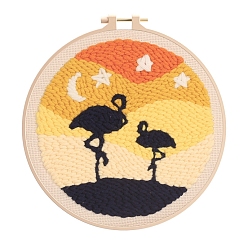 Flamingo Shape Kit para principiantes de bordado con punzón, incluyendo hoja de instrucciones, hilo, punzón, tela de algodón, Aro y aguja de bordar de plástico., forma de flamenco, 29x29 cm