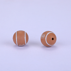 Perú Cuentas focales de silicona redondas impresas con patrón de rugby, Perú, 15x15 mm, agujero: 2 mm