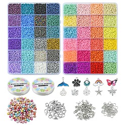 Mixed Color DIY Letter Bracelet Necklace Making Kit, Including Round Seed & Acrylic Beads, Rainbow & Cloud & Snowflake & Butterfly Alloy Pendants, Mixed Color