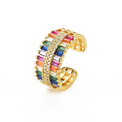 Colorful Brass Micro Pave Cubic Zirconia Cuff Rings for Women, Real 18K Gold Plated Open Wide Band Rings, Nickel Free, Colorful, US Size 6 3/4(17.1mm)
