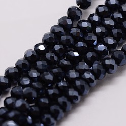 Black Electroplate Glass Bead Strands, Rondelle, Faceted, Pearl Luster Plated, Black, 3~3.5x2mm, Hole: 1mm, about 120~125pcs/strand, 12.4 inch