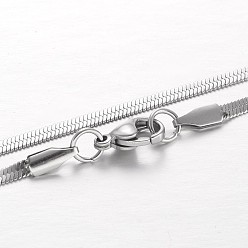 Stainless Steel Color 304 Stainless Steel Snake Chain Necklaces, with Lobster Claw Clasps, Stainless Steel Color, 17.7 inch(45cm), 3x0.6mm