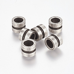 Plata Antigua 304 bolas de acero inoxidable, columna, Cuentas ranuradas, plata antigua, 10x8 mm, agujero: 6.5 mm