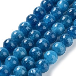 Bleu Acier Billes de jade naturelles de teint en malaisades teintes, ronde, bleu acier, 10mm, Trou: 1.2mm, Environ 19 pcs/chapelet, 7.09 pouce (18 cm)
