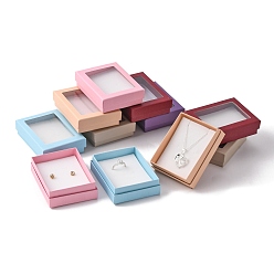 Couleur Mélangete Boîtes à bijoux en carton, Pour la bague, Collier, boucle, avec fenêtre transparente et éponge à l'intérieur, rectangle, couleur mixte, 9.2x7.2~7.3x2.5 cm