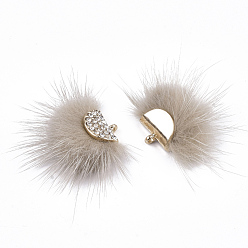 Tan Faux Mink Fur Tassel Pendant Decorations, with Rhinestone and Alloy Findings, Fan, Golden, Tan, 24~28x29~34x8mm, Hole: 1.5mm
