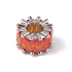 Rouge Orange Crémaillère placage micro en laiton pavent perles cubes de zircone, sans cadmium et sans plomb, plaqué longue durée, platine, colonne, rouge-orange, 9x6mm, Trou: 4mm