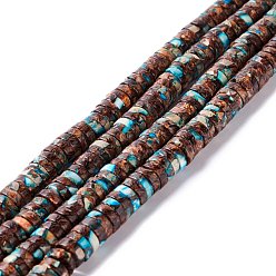 Deep Sky Blue Assembled Synthetic Bronzite and Imperial Jasper Beads Strands, Dyed, Heishi Beads, Flat Round/Disc, Deep Sky Blue, 8x3mm, Hole: 1.2mm, about 145pcs/strand, 16.14 inch(41cm)