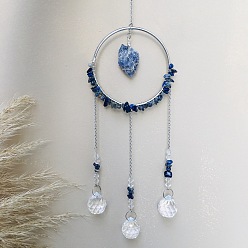 Lapis Lazuli Glass Pendant Decoration, Suncatchers, with Metal Findings, Natural Lapis Lazuli, 400x90mm
