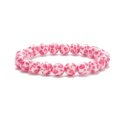 Hot Pink Leopard Print Resin Round Beaded Stretch Bracelet for Women, Hot Pink, Inner Diameter: 2-3/8 inch(6cm), Beads: 10mm