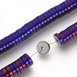 Plateado Púrpura Galvanoplastia perlas de hematita sintéticas no magnéticas espaciadores hilos, perlas heishi, Disco redondo plano, púrpura chapado, 4x2 mm, agujero: 1 mm, sobre 200 unidades / cadena, 15.7 pulgada