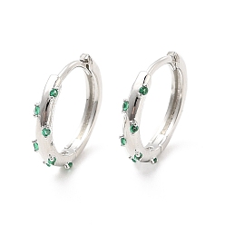 Medium Sea Green Cubic Zirconia Hoop Earrings, Platinum Brass Jewelry for Women, Cadmium Free & Lead Free, Medium Sea Green, 13.5x2mm, Pin: 0.7~0.8x0.9~1mm
