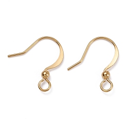 Real 18K Gold Plated Brass Earring Hooks, with Horizontal Loop and Beads, Long-Lasting Plated, Real 18K Gold Plated, 16x15.5x2.5mm, Hole: 2.5mm, 24 Gauge, Pin: 0.5mm