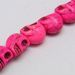 Темно-Розовый Синтетических нитей бирюзовые бусы, окрашенные, череп, темно-розовыми, 10x8x9 мм, отверстие : 1 мм, около 40 шт / нитка, 16 дюйм