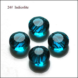 Dark Cyan Imitation Austrian Crystal Beads, Grade AAA, Faceted, Flat Round, Dark Cyan, 8x4mm, Hole: 0.9~1mm