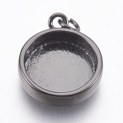 Черный Цвет Металла Сеттинги для кулона (кабошонов), латунь , чашки безель с краями, плоско-круглые, металлический черный , лоток : 12 мм, 18x14.5x3.5 мм, отверстие : 2 мм