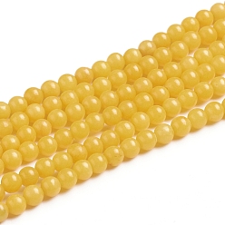 Желтый Естественно Mashan нефрита круглые бусины нити, окрашенные, желтые, 4 мм, отверстие : 1 мм, около 98 шт / нитка, 15.7 дюйм