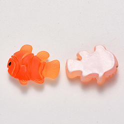 Orange Red Translucent Frosted Resin Cabochons, Fish, Orange Red, 24x20x7mm