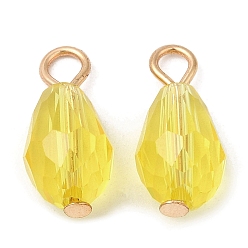Caqui Claro Colgantes de cristal, con presillas de latón dorado claro, facetados, encantos de lágrima, caqui claro, 17~17.5x8x8 mm, agujero: 2.2~2.8 mm