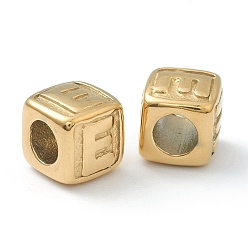 Letter E 304 acier inoxydable perles européennes, Perles avec un grand trou   , trou horizontal, cube avec la lettre, or, letter.e, 8x8x8mm, Trou: 4mm