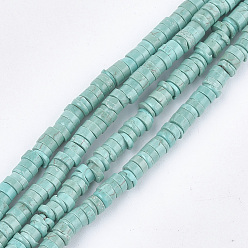 Howlite Chapelets de perles howlite naturelles , teints et chauffée, turquoise, perles heishi, disque, 4~4.5x1~2mm, Trou: 1mm, Environ 214~245 pcs/chapelet, 15.3 pouce