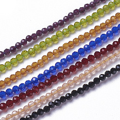 Color mezclado Abalorios de vidrio, facetados, rondo, color mezclado, 1.5~2x2 mm, agujero: 0.2 mm, sobre 178~186 unidades / cadena, 14.5~15.5 pulgada (36~39 cm)