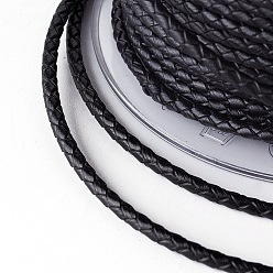 Черный Оплетенный шнур из натуральной кожи, кожаный шнур ювелирных изделий, ювелирные изделия DIY делает материал, чёрные, 3 мм, около 21.87 ярдов (20 м) / рулон