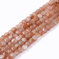 Sunstone Natural Sunstone Beads Strands, Faceted, Cube, 4.5x4.5x4.5mm, Hole: 0.8mm, about 86~88pcs/strand, 15.35 inch(39cm)