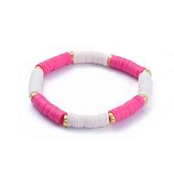 Camellia Handmade Polymer Clay Heishi Beads Stretch Bracelets, with Alloy Spacer Beads, Camellia, 2-1/8 inch(5.4cm)