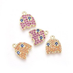 Mixed Color Brass Micro Pave Cubic Zirconia Pendants, Golden, Mixed Color, 11.4x9.7x2mm, Hole: 1mm