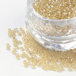 Vara de Oro Pálido 8/0 calificar unas cuentas redondas de semillas de vidrio, plata forrada, vara de oro pálido, 8/0, 3x2 mm, agujero: 1 mm, sobre 10000 unidades / libra