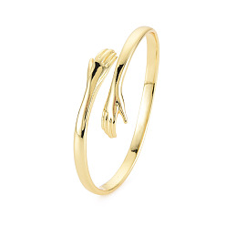 Real 18K Gold Plated Brass Double Hands Hug Open Cuff Bangle for Women, Cadmium Free & Lead Free, Real 18K Gold Plated, Inner Diameter: 1-3/4x2-1/4 inch(4.5x5.8cm)