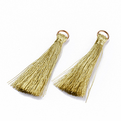 Goldenrod Polyester Tassel Pendant Decorations, with Golden Iron Jump Rings, Goldenrod, 48~53x6~9mm, Hole: 5x2.5mm