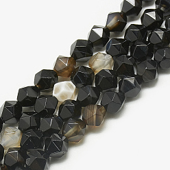 Black Agate Natural Black Agate Beads Strands, Faceted, Dyed, Round, 6~6.5x5.5~6x5.5~6mm, Hole: 1mm, about 60pcs/strand, 13.9 inch